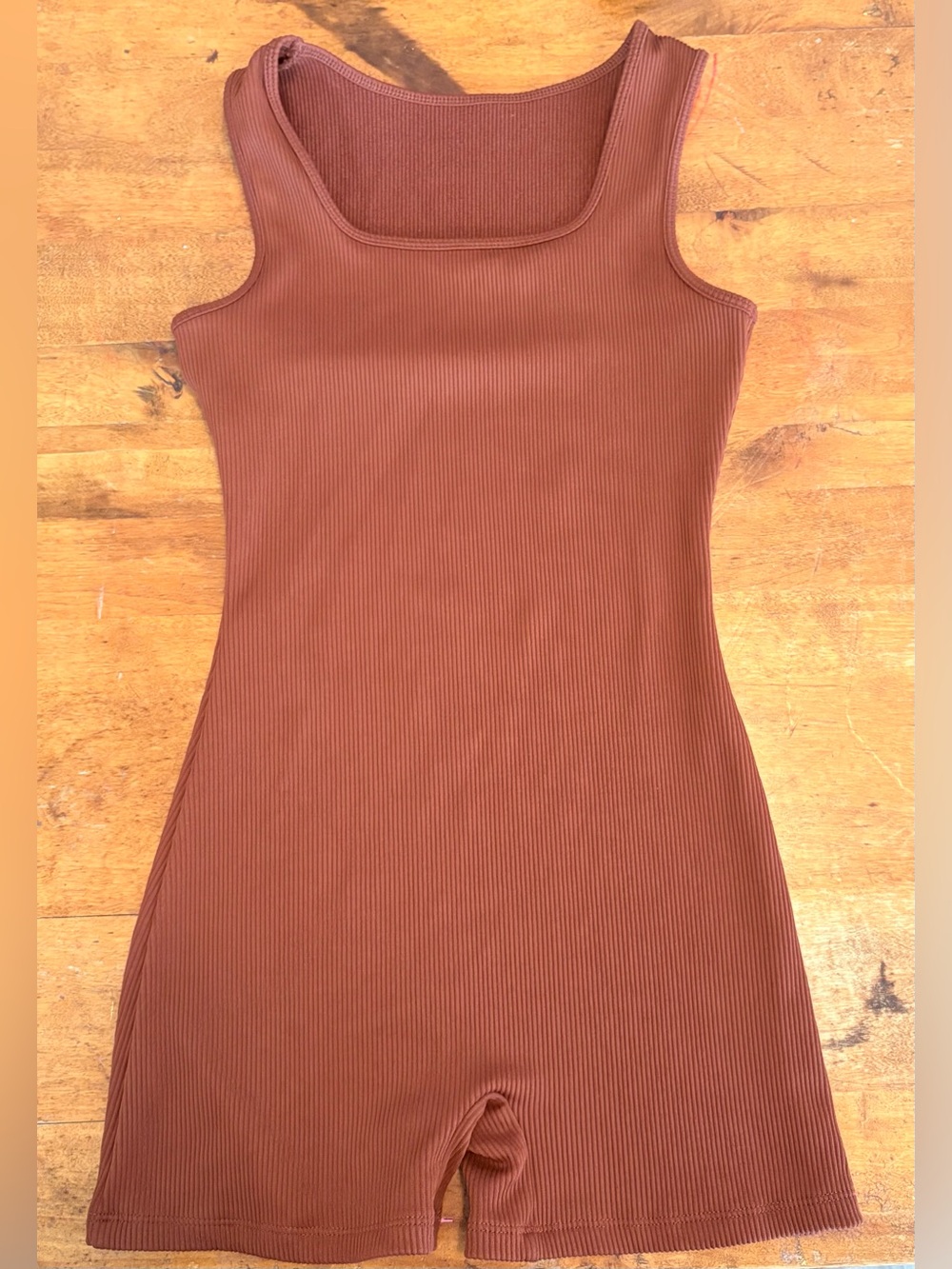 wild fable Ribbed Sleeveless Square-Neck Romper in Brown